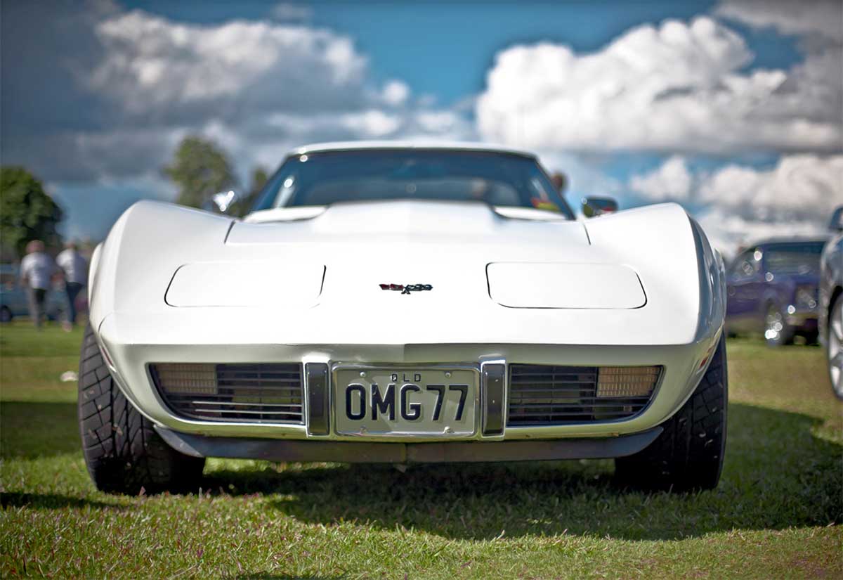 White corvette for classic car show in Waterbury Vermont
