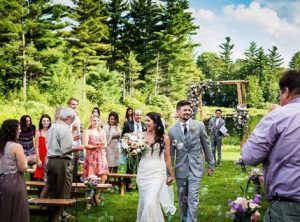 outdoor wedding with bubbles