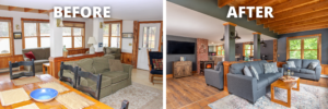 before and after pond house living area renovation sterling ridge