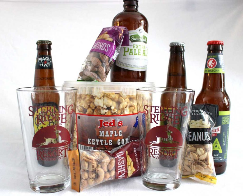 Vermont craft beer with maple popcorn and other goodies